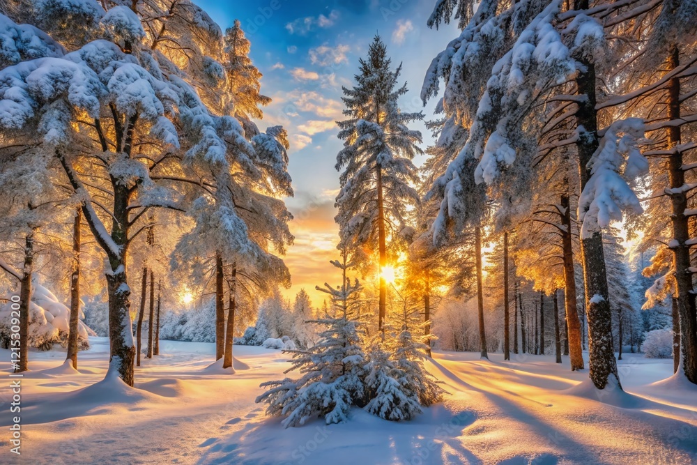 Majestic Winter Forest in Poland: Rime-Covered Trees and Snowy Landscape Majestic Winter Forest in Poland: Rime-Covered Trees and Snowy Landscape