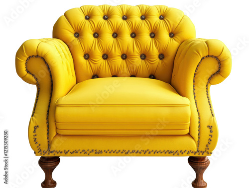 Isolated Yellow Tufted Armchair photo