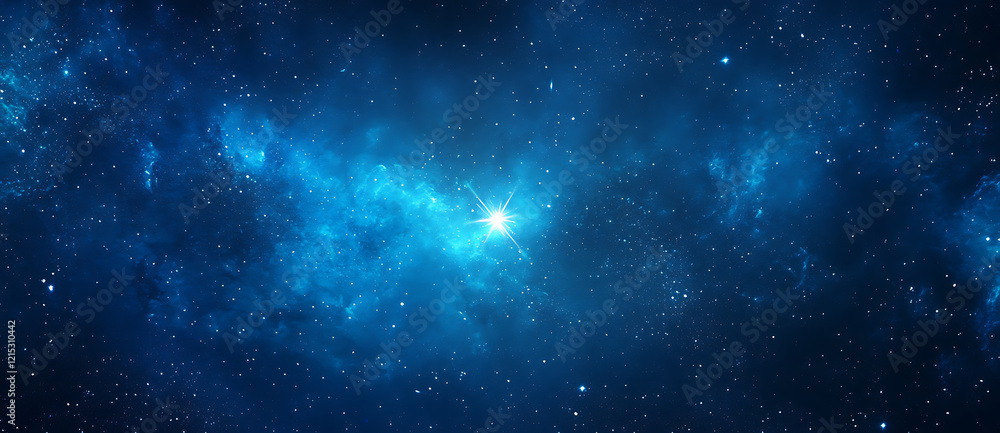 Starry sky with a bright star in the center, deep blue color background with small stars. Starry sky with a bright star in the center, deep blue color background with small stars.