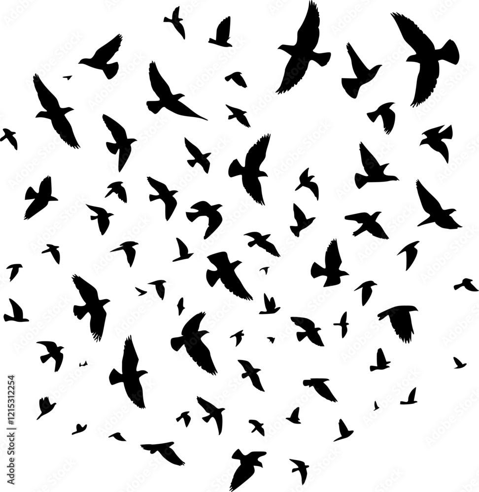 vector A group of birds silhouettes in flight scattered on a white background vector A group of birds silhouettes in flight scattered on a white background