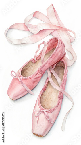 pink ballet shoes, watercolor illustration