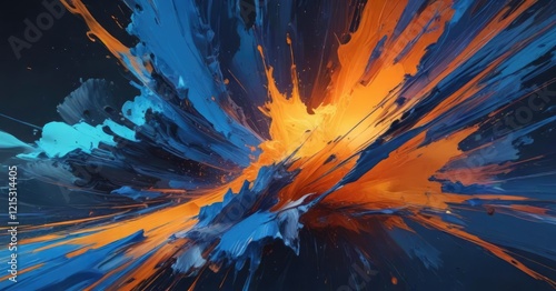 Colorful abstract art with dominant blue and orange hues, blue, painting