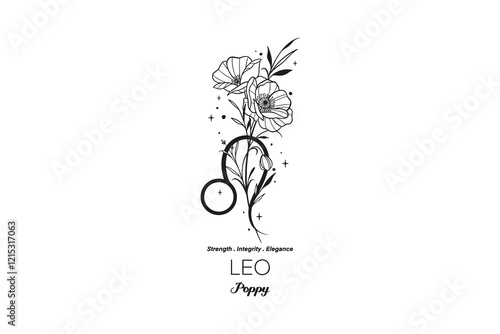 Leo Poppy, Zodiac Sign Floral SVG Design