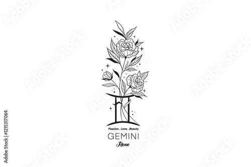 Gemini Rose, Zodiac Sign Floral SVG Design