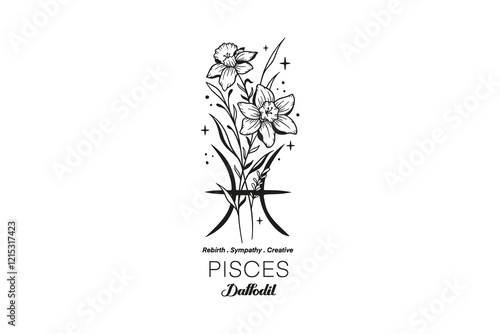 Pisces Daffodil, Zodiac Sign Floral SVG Design
