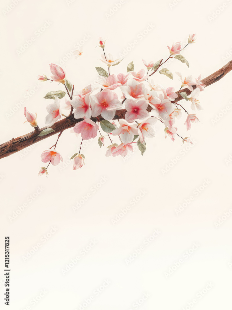 Delicate watercolour foliage on a wooden branch, watercolour painting, delicate watercolours Delicate watercolour foliage on a wooden branch, watercolour painting, delicate watercolours