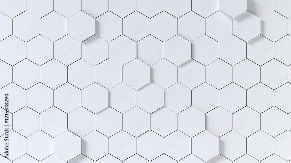 Naklejka premium Abstract white hexagonal pattern wall texture background, 3D render for modern design