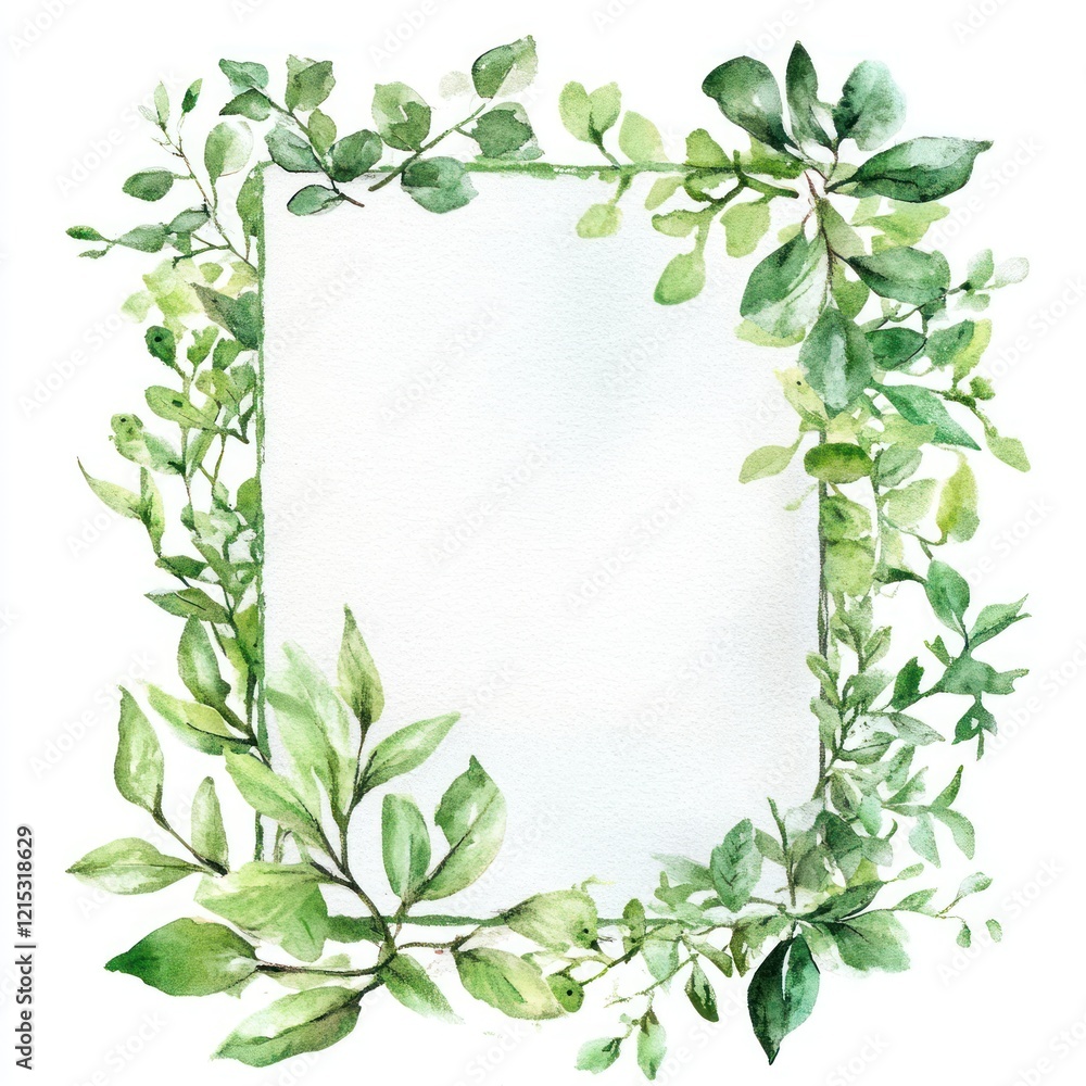 Naklejka premium Watercolor Green Leaves Frame Elegant Botanical Design