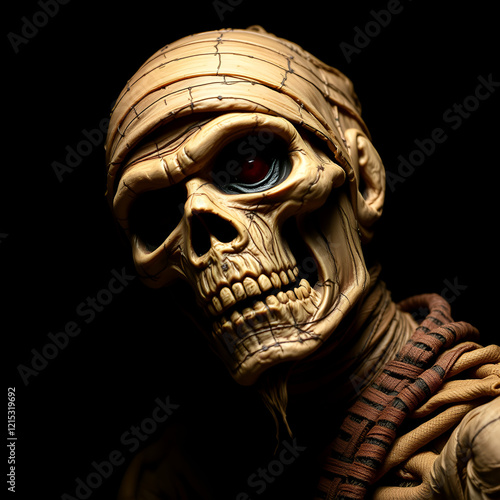 Halloween mummy wallpaper, scary egyptian mummy close up over a black background photo