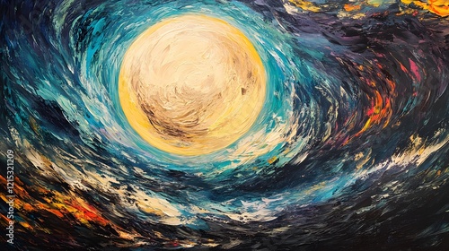 Wallpaper Mural Abstract Ocean Painting with Central Yellow Orb Torontodigital.ca