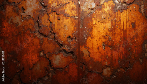 Rusty metal surface with cracked texture and orange tones
