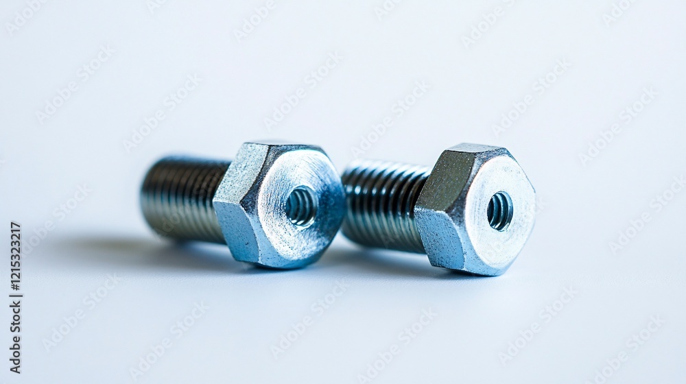 Two bolts studio shot, close-up, white background, industrial hardware Two bolts studio shot, close-up, white background, industrial hardware
