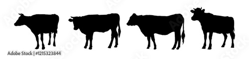 Set of silhouette of a cow side view - vector illustration