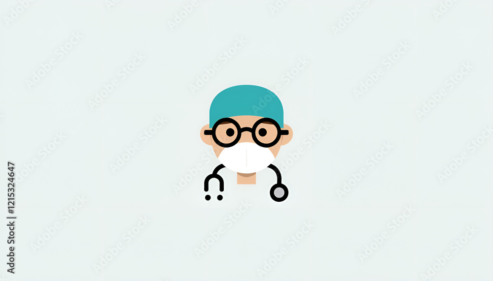 Minimalist Doctor Illustration with Teal Scrub Cap and Medical Equipment Minimalist Doctor Illustration with Teal Scrub Cap and Medical Equipment