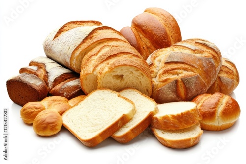 Freshly baked assortment of artisanal breads showcasing texture and variety on a clean surface photo