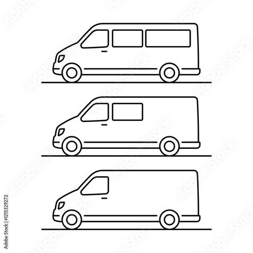 Minibus icon. Cargo-passenger van. Black outline linear silhouette. Editable strokes. Side view. Vector simple flat graphic illustration. Isolated object on white background. Isolate.