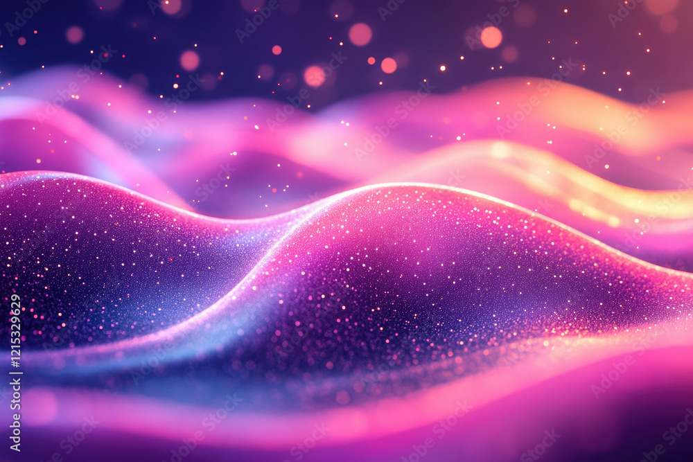 Abstract pink and purple glittering waves with bokeh lights, creating a dreamy, cosmic atmosphere. Abstract pink and purple glittering waves with bokeh lights, creating a dreamy, cosmic atmosphere.