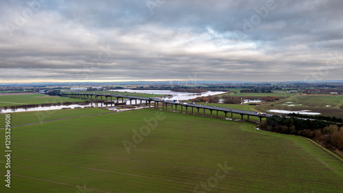 Aerial view of the M62 Motorway crossing the River Ouse on the Ouse Bridge at Goole photo