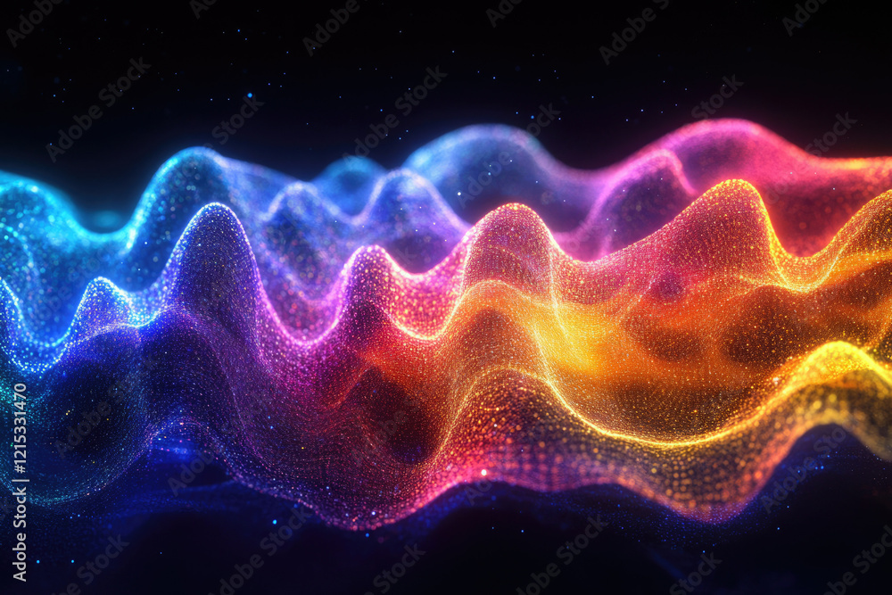 Abstract colorful wavy particles, glowing and vibrant, creating a dynamic and energetic visual. Abstract colorful wavy particles, glowing and vibrant, creating a dynamic and energetic visual.