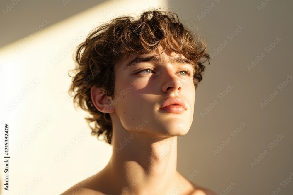 Portrait of a Young Man with Natural Light and Soft Shadows on His Face Portrait of a Young Man with Natural Light and Soft Shadows on His Face