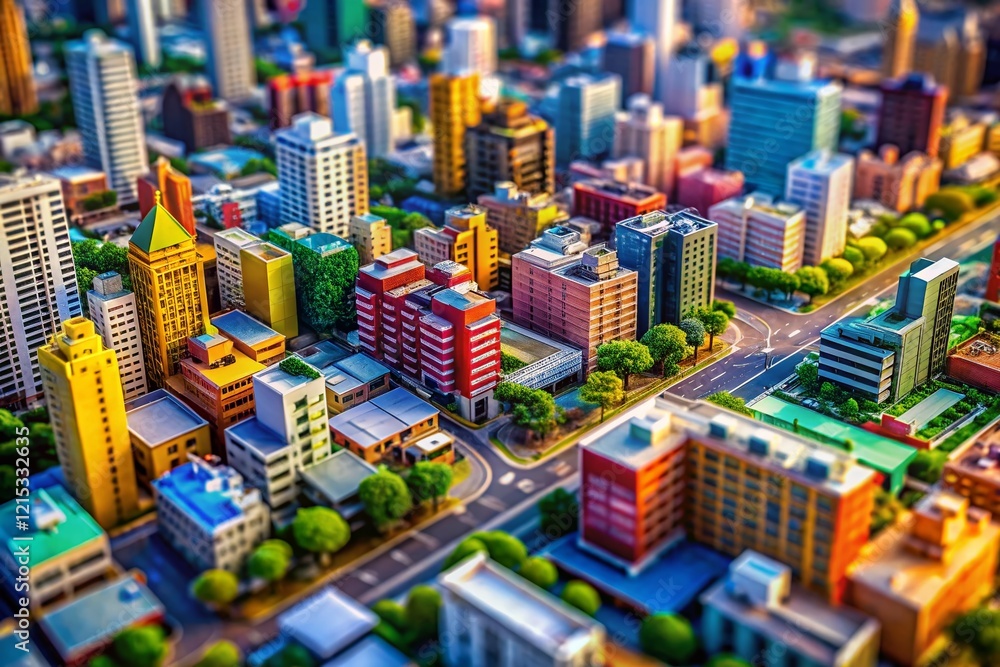 Miniature Modern Cityscape: Isometric Tilt-Shift View Miniature Modern Cityscape: Isometric Tilt-Shift View