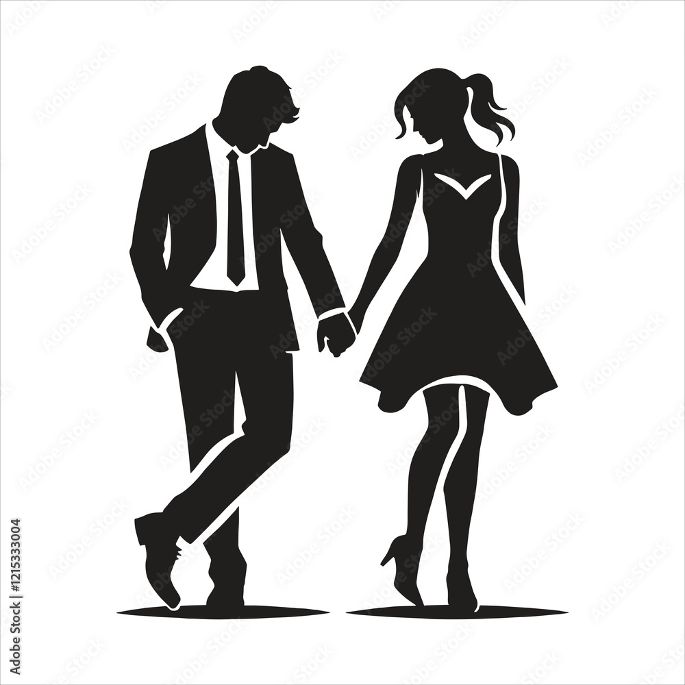 Happy Valentine's Day Proposal Poses Silhouette of Romantic Couple with Bride and Groom Hugging and Kissing for Wedding Design