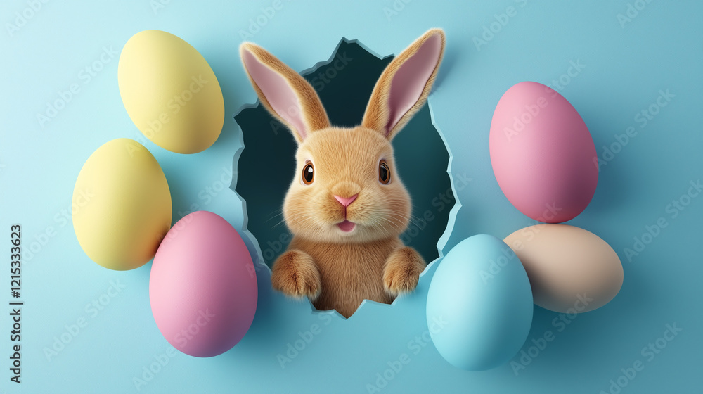 Fototapeta premium easter bunny with easter eggs