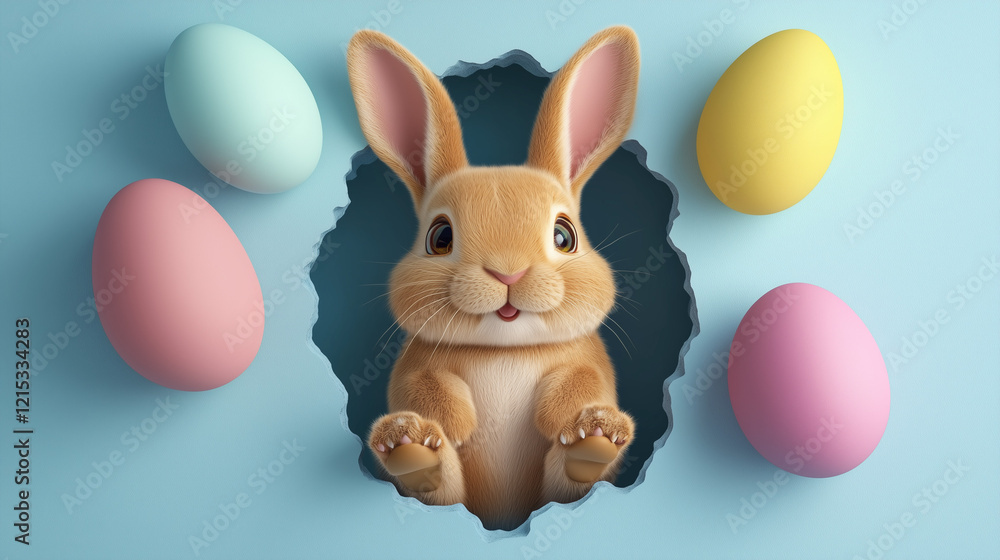 Fototapeta premium easter bunny with easter eggs