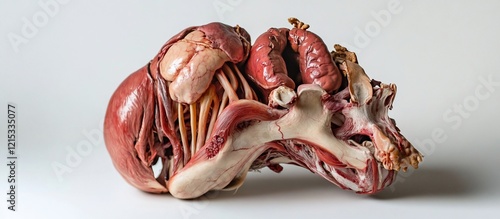 Animal heart, lungs, and trachea anatomical model on white photo