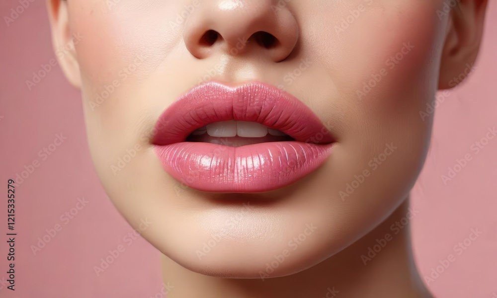 Fototapeta premium Creamy lipstick with soft pink shade and smooth texture, pink lipstick, creamy formula