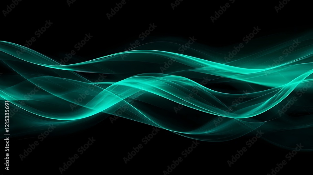 Fototapeta premium Black dark light jade petrol teal cyan sea blue green abstract wave wavy line background Ombre gradient