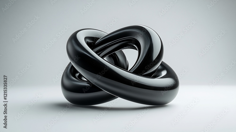 Black glossy abstract knot on white background, 3D render, design element Black glossy abstract knot on white background, 3D render, design element
