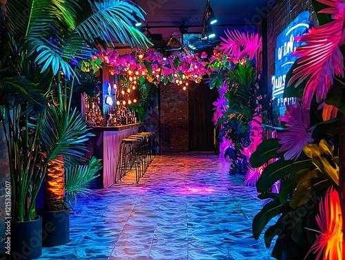 Havana nights tropical party design with bold colors and glowing elements
