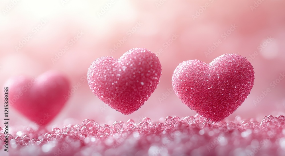 Obraz premium Sparkling Pink Hearts on Glittering Background Valentine s Day Romance