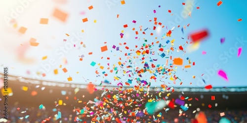 confetti on blue sky background