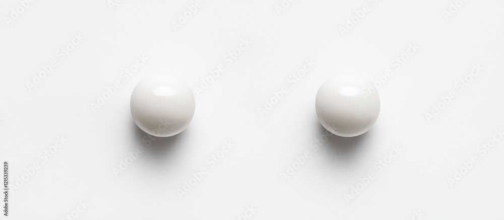 Two white spheres on white background; minimalist product shot Two white spheres on white background; minimalist product shot