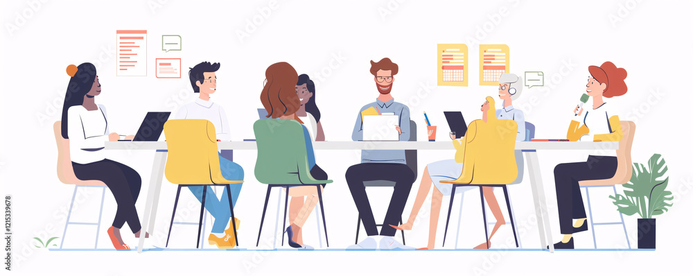 Diverse group of professionals collaborating on a project during a business meeting Diverse group of professionals collaborating on a project during a business meeting