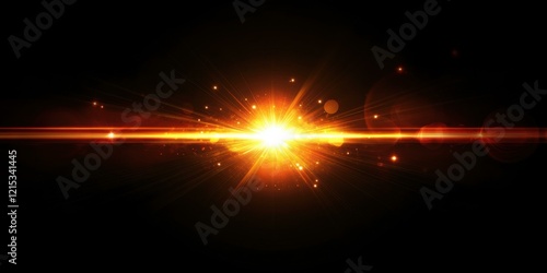 A powerful lens flare in fiery red and yellow tones, spreading intense light rays from a central point on a dark background, ideal for branding in automotive, energy, or sports industries