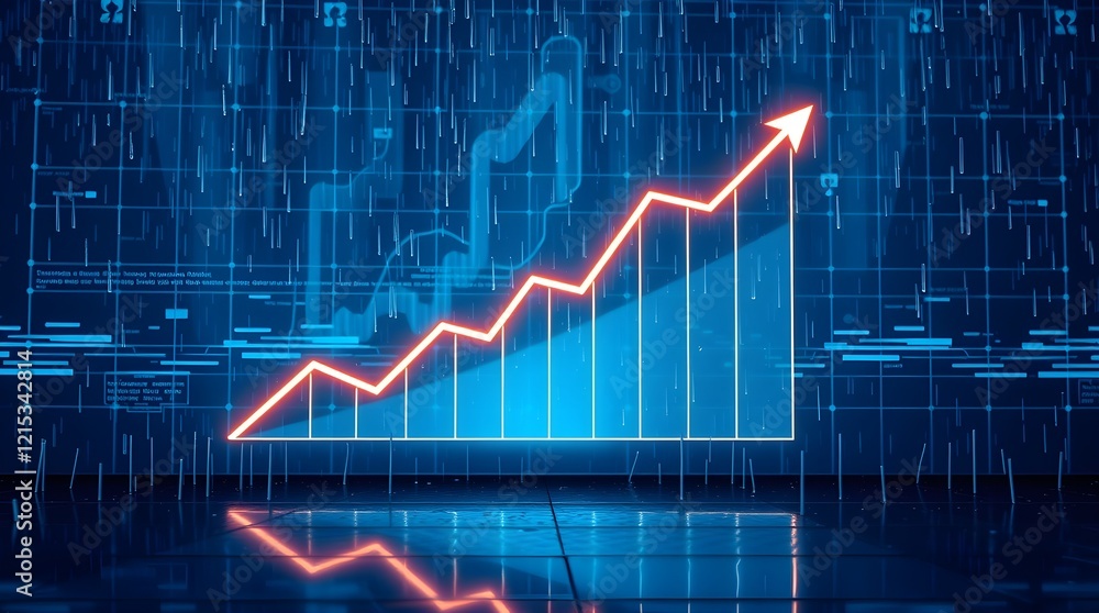 Naklejka premium High-resolution stock photo A financial growth graph with dynamic lines on a futuristic blue digital interface in natural earth tones