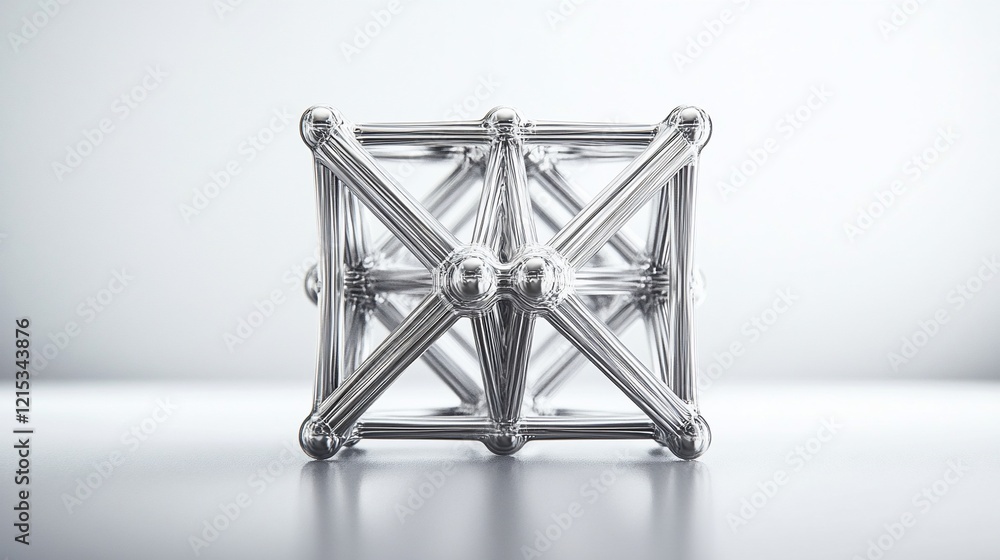 Chrome cube structure, studio shot, reflective surface, white background,  tech design