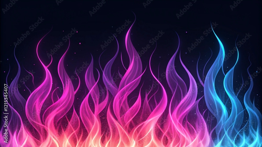 Fototapeta premium Vibrant neon flames on black background with pink and blue hues