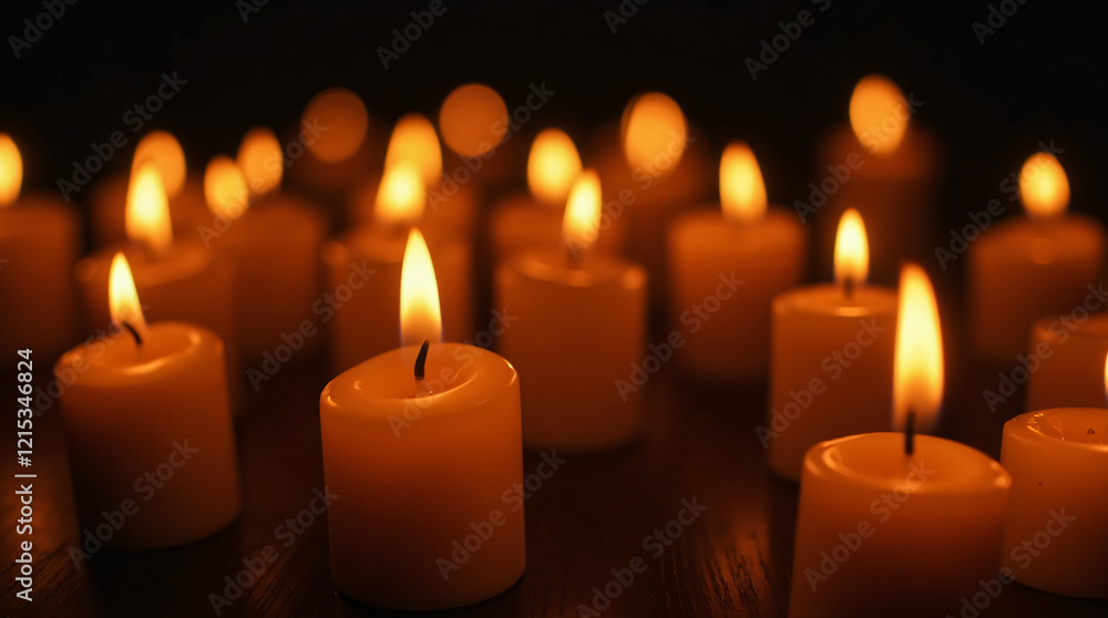 Burning candles. Many burning candles shining in the dark. Shallow depth of field Burning candles. Many burning candles shining in the dark. Shallow depth of field
