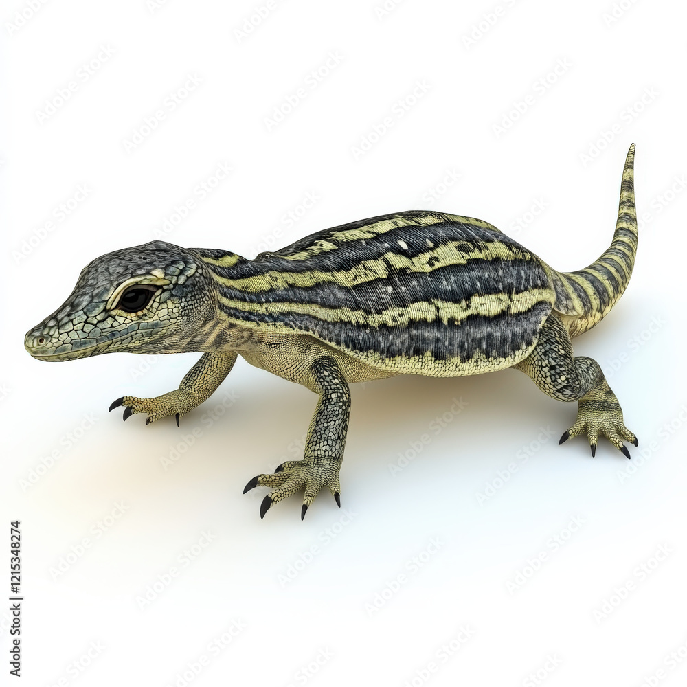 Obraz premium Striped Lizard on White Background.