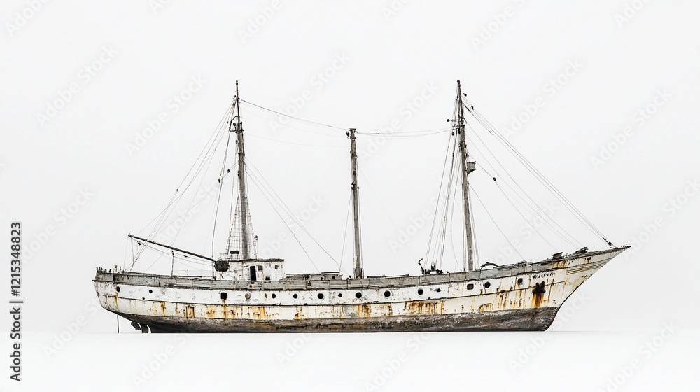 Naklejka premium Weathered sailboat, studio shot, white background, nautical design