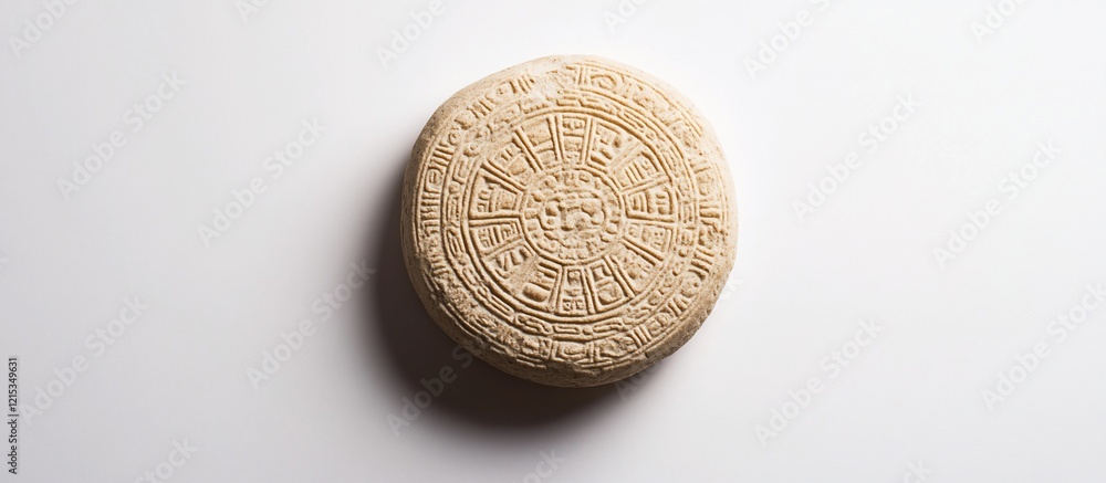Ornate cheese wheel on white background, studio shot, food photography, recipe website Ornate cheese wheel on white background, studio shot, food photography, recipe website