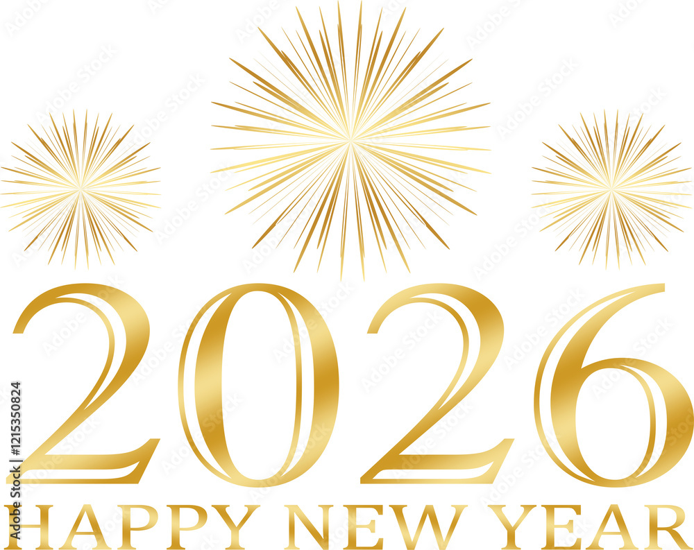 happy new year 2026 - golden design, golden fireworks ver 7