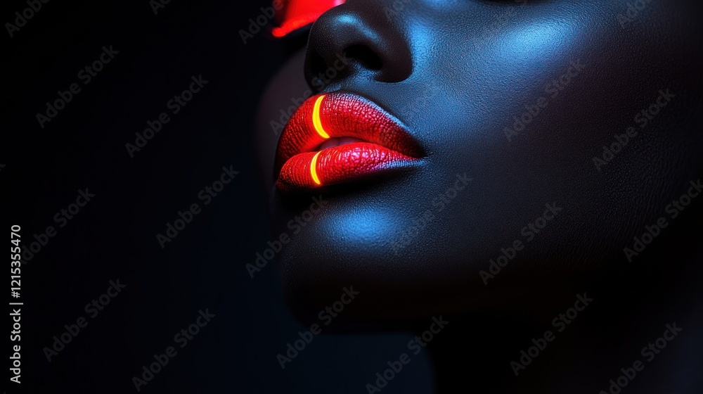 Obraz premium Neon Lip Art Dark Studio Portrait