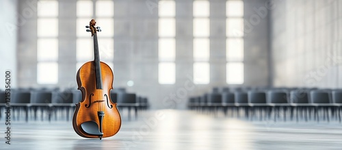 Violin in empty concert hall, awaiting performance photo