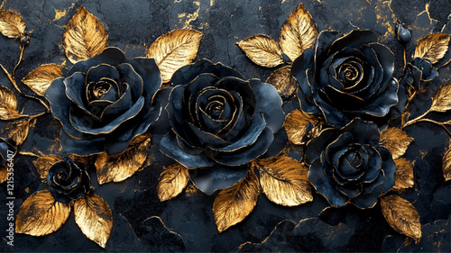 Rose Blumen Gold Schwarz Floral Flower