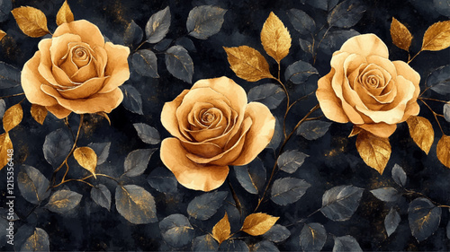 Rose Blumen Gold Schwarz Floral Flower